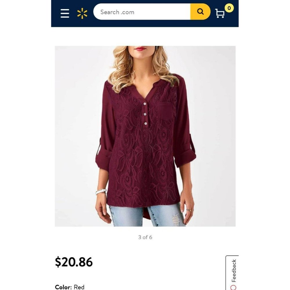 Burgundy Lace Lightweight Blouse Size XL